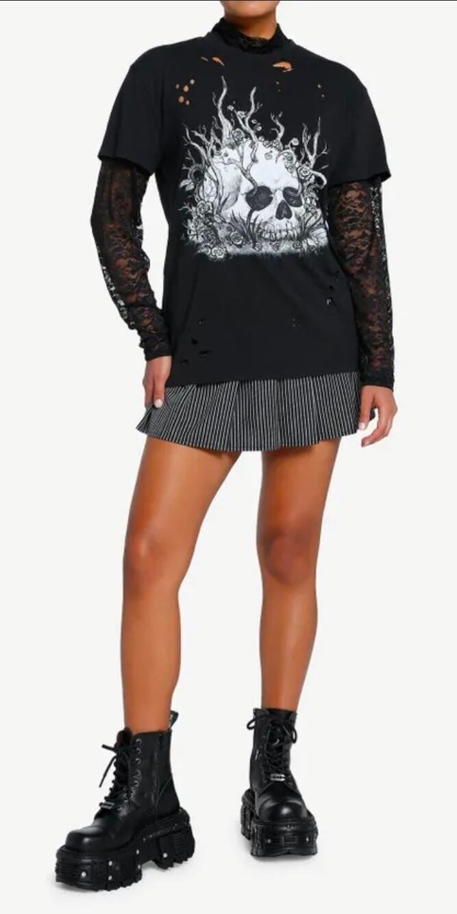 NWT Long Sleeve Skull Roots Twofer SZ Small T Shirt by Ghoulish Bunny Studios